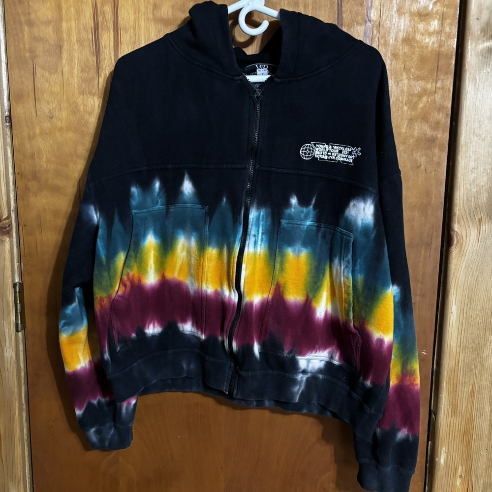 Young & Reckless Graphic Logo Full zip Hoodie Fleece Pockets tie-dye Men's Large